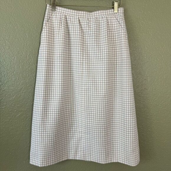 Vintage Roth Le Cover Women's 10 Gingham Plaid Midi Skirt Tan Modest Cottagecore - Picture 1 of 8